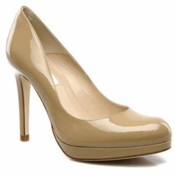 LK Bennett Shoes - LK Bennett Sledge Platform Pump in Beige Patent Leather, Size 6.5 EU 36.5